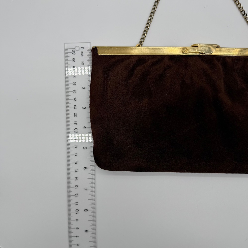 Vintage Harry Levine Handbag Suede & Chocolate Brown Suede Evening Clutch Gold - Picture 4 of 9